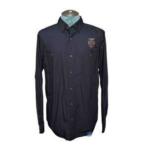 Harley-Davidson 115 Years Garage Button Down Shirt Sz L Tall Black Embroidered